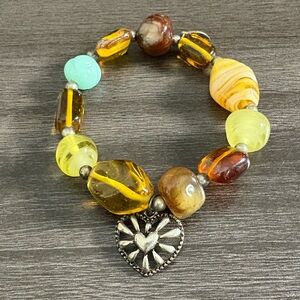 Vintage Seasons Caramel Striped Agate Sage Toffee Aqua Bead Bracelet